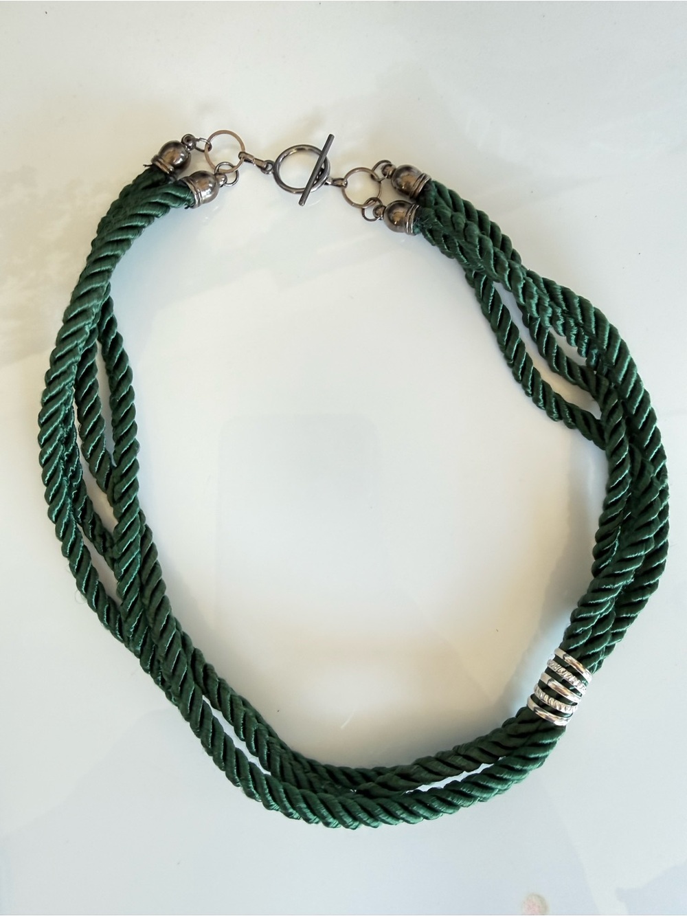 Green Twisted Rope Multi-Strand Necklace with Silver Accent